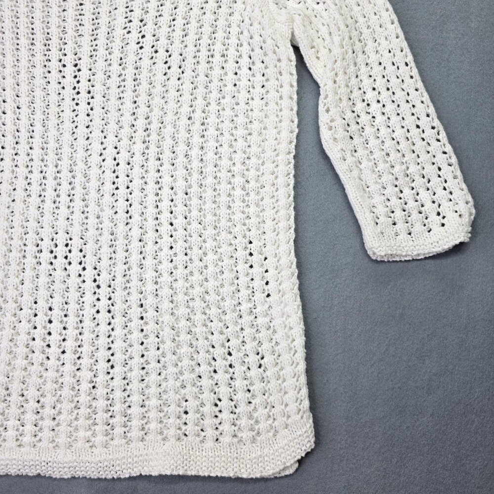 J Jill Sweater Womens XS S White Open Knit 3/4 Sleeve Pullover Cotton Blend Top - Picture 2 of 12